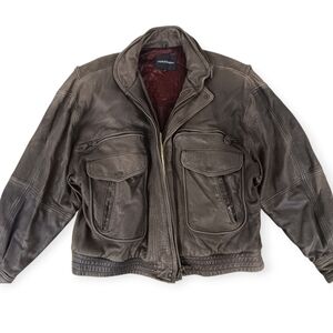 90s Bigsby & Kruthers Brown Leather Bomber Style Jacket - L